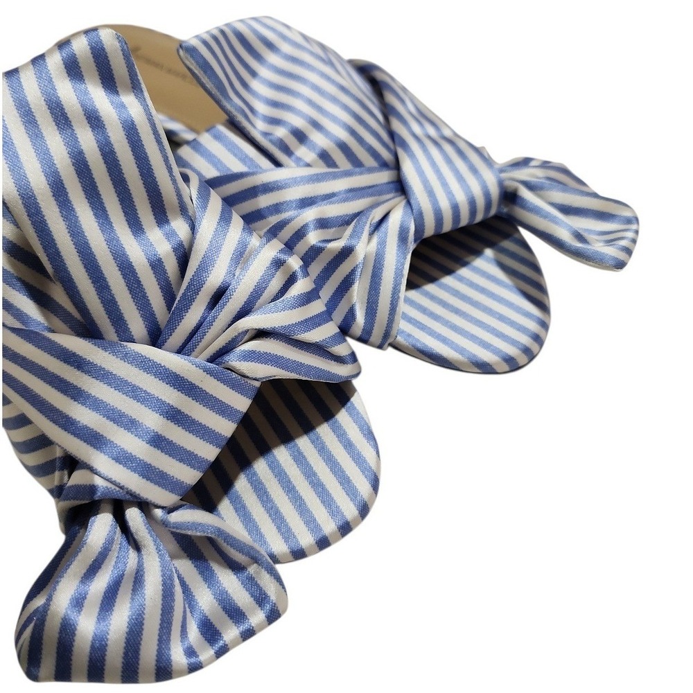 Neiman Marcus Nineya Blue Striped Bow Slide Sandals Womens 8 Nautical Resortwear - Picture 3 of 10